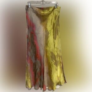 Sundays Womens Yellow Abstract Print Pull On Mid-Calf A-line Skirt